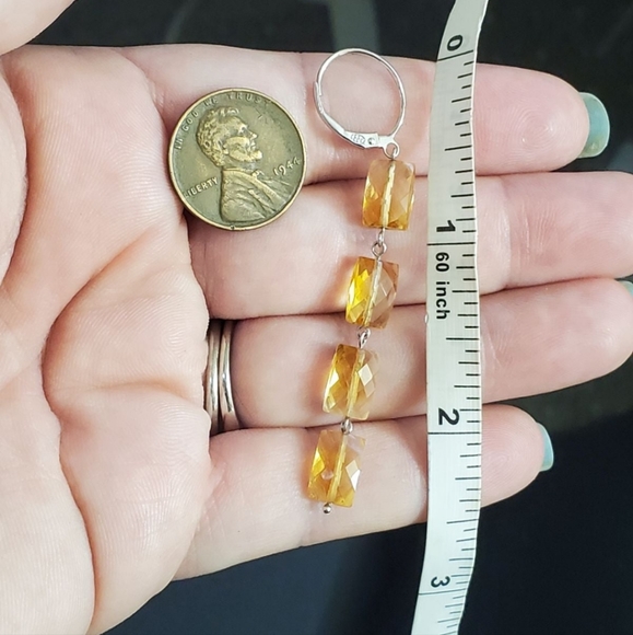 14k white gold checkerboard cut citrine earrings! These are long earrings a litt - Picture 6 of 12